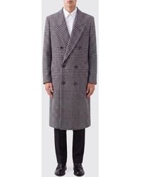 Emporio Armani - Long Double-Breasted Virgin Wool Coat With Houndstooth Pattern - Lyst