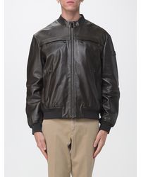 Peuterey - Leather Jacket With High Neck And Dropped Shoulders - Lyst