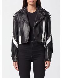 Philipp Plein - Leather Biker Jacket With Fringes And Contrast Studs - Lyst