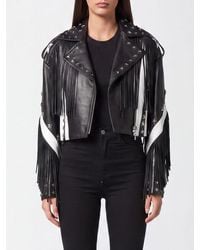 Philipp Plein - Leather Biker Jacket With Fringes And Contrast Studs - Lyst