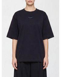 Dolce & Gabbana - Dolce &Amp Gabbana Cotton Crewneck T-Shirt With Contrast Logo And Dropped Shoulders - Lyst