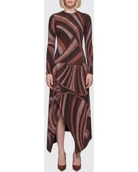 PUCCI - Iride Long-Sleeved Asymmetric Abstract Print Lurex Jersey Midi Dress - Lyst