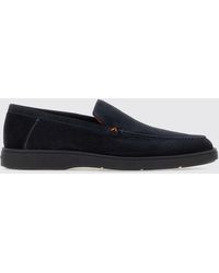 Santoni - Suede Loafers With Raised Apron Stitching And Rubber Sole - Lyst