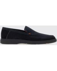 Santoni - Suede Loafers With Raised Apron Stitching And Rubber Sole - Lyst