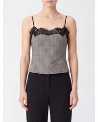 Pinko - Prince Of Wales Wool-Blend Top With Lace Inserts And Thin Straps - Lyst