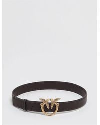 Pinko - Leather Belt With Metal Love Birds Logo Buckle - Lyst