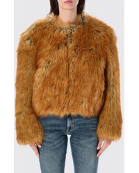 Stand Studio - Cropped Faux Fur Jacket With Crew Neck - Lyst