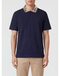 Burberry - Short-Sleeved Cotton Polo Shirt With Check Pattern Collar - Lyst