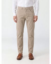 Eleventy - Slim Fit Linen And Cotton Blend Trousers With Drawstring Waist - Lyst