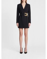 Balmain - Merino Wool Wrap Mini Blazer Dress With Padded Shoulders - Lyst