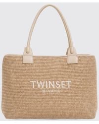 Twinset - Raffia Shopper Bag With Embroidered Logo - Lyst