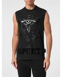 Philipp Plein - Cotton Tank Top With Contrasting Graphic Logo Print - Lyst