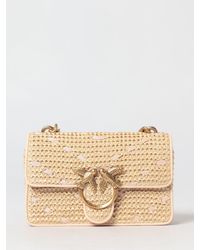 Pinko - Mini Love Bag One Light Chevron Raffia And Leather Bag - Lyst