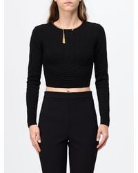 Elisabetta Franchi - Slim Fit Cropped Viscose Top With Jewel Neck - Lyst