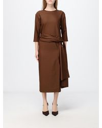 Crida Milano - Gertrude Wool Midi Sheath Dress With Long Sleeves And Waist Belt - Lyst