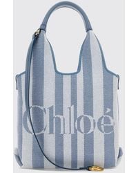 Chloé - Chlo&Eacute Striped Cotton Handbag With Jacquard Logo And Leather Handles - Lyst