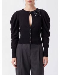 Blumarine - Slim Fit Wool Cardigan With Flower Appliqué And Ruched Shoulders - Lyst
