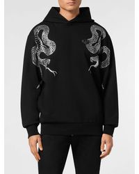 Philipp Plein - Cotton Hoodie With Snake Embroidery And Rhinestones - Lyst