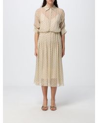 Crida Milano - Polka-Dot Silk Chiffon Midi Chemisier Dress With Long Sleeves - Lyst