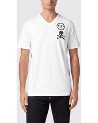 Philipp Plein - V-Neck Cotton T-Shirt With Monogram Logo - Lyst