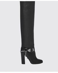 Philipp Plein - Grained Leather Over-The-Knee Boots With High Block Heel - Lyst