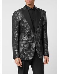Philipp Plein - Single-Breasted Blazer With Peak Lapels And All-Over Skull Print - Lyst
