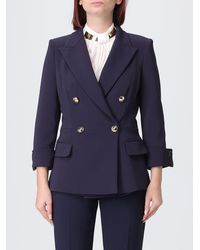 Elisabetta Franchi - Slim Fit Double-Breasted Crêpe Blazer With Peak Lapels - Lyst