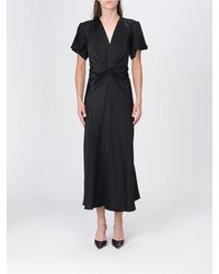 Victoria Beckham - Eve V-Neck Satin Midi Sheath Dress - Lyst