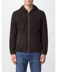 Herno - Hooded Suede Sheepskin Leather Jacket With Zip Closure - Lyst