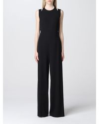 Alberta Ferretti Synthetic Ribbed Viscose Blend Jumpsuit W/ Belt in Black Womens Clothing Jumpsuits and rompers Full-length jumpsuits and rompers 