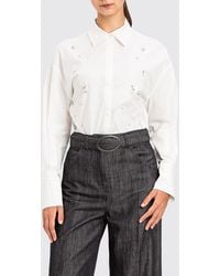 Twinset - Cotton Poplin Shirt With Rhinestone Embroidery And Dropped Shoulders - Lyst