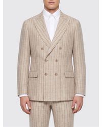 Brunello Cucinelli - Striped Double-Breasted Linen Blazer With Peak Lapels - Lyst