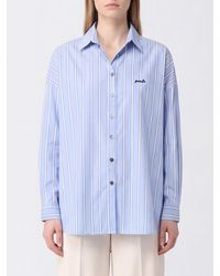 Pinko - Striped Cotton Shirt With Relaxed Fit And Dropped Shoulders - Lyst