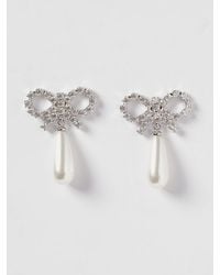 Self-Portrait - Brass Earrings With Set Rhinestones And Synthetic Pearls - Lyst