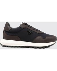 Emporio Armani - Low Top Nylon And Leather Sneakers With Monogram And Eagle Logo - Lyst