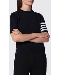 Thom Browne - Pull À Col Rond Et Manches Courtes En Laine Vierge Avec Bande 4-Bar - Lyst