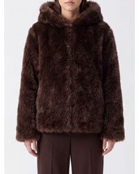 P.A.R.O.S.H. - Hooded Short Faux Fur Jacket P.A.R.O.S.H. With Concealed Closure - Lyst