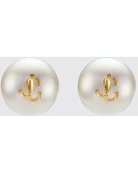 Jimmy Choo - Jc Monogram Stud Earrings With Faux Pearls - Lyst