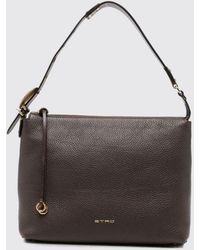 Etro - Pebbled Leather Shoulder Bag With Adjustable Handle And Logo Charm - Lyst