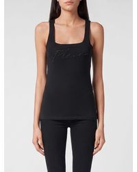 Philipp Plein - Slim Fit Jersey Tank Top With Square Neck And Embroidered Logo - Lyst