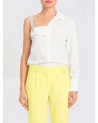 Twinset - One-Shoulder Cotton Shirt With Rhinestones - Lyst