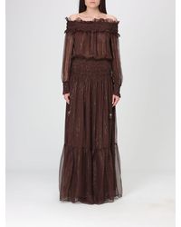 Self-Portrait - Silk And Lurex Long Dress - Lyst