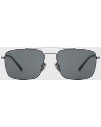 Gucci - Rectangular Aviator Metal Sunglasses With Double Bridge And Gg Logo - Lyst