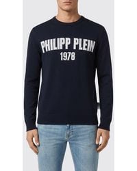 Philipp Plein - Wool And Cotton Blend Crewneck Jumper With All-Over Jacquard Logo Pattern - Lyst