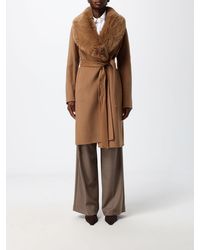 Hanita - Long Wool Robe Coat With Fur Collar - Lyst