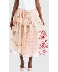 Simone Rocha - Floral Print Crêpe Midi Skirt With A Flared Shape And Drawstring - Lyst