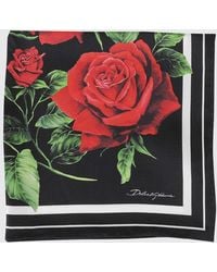 Dolce & Gabbana - Dolce &Amp Gabbana Floral Print Silk Square Scarf With A Contrast Logo - Lyst