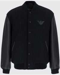 Emporio Armani - College-Style Wool And Leather Bomber Jacket With Eagle Logo - Lyst