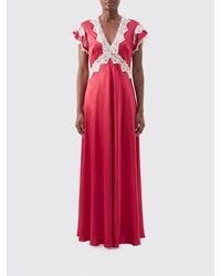 Alberta Ferretti - Long Satin Dress With Lace Inserts - Lyst