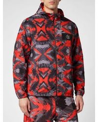 Philipp Plein - Polyester Windbreaker Jacket With Hood And Logo Print - Lyst